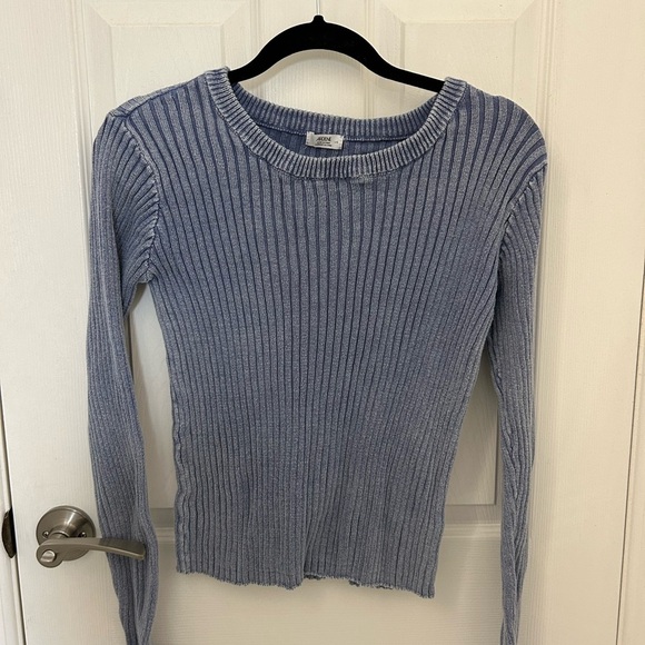 Blue Ribbed Long Sleeve, Wide-Neck Shirt, Sz L - Picture 1 of 7